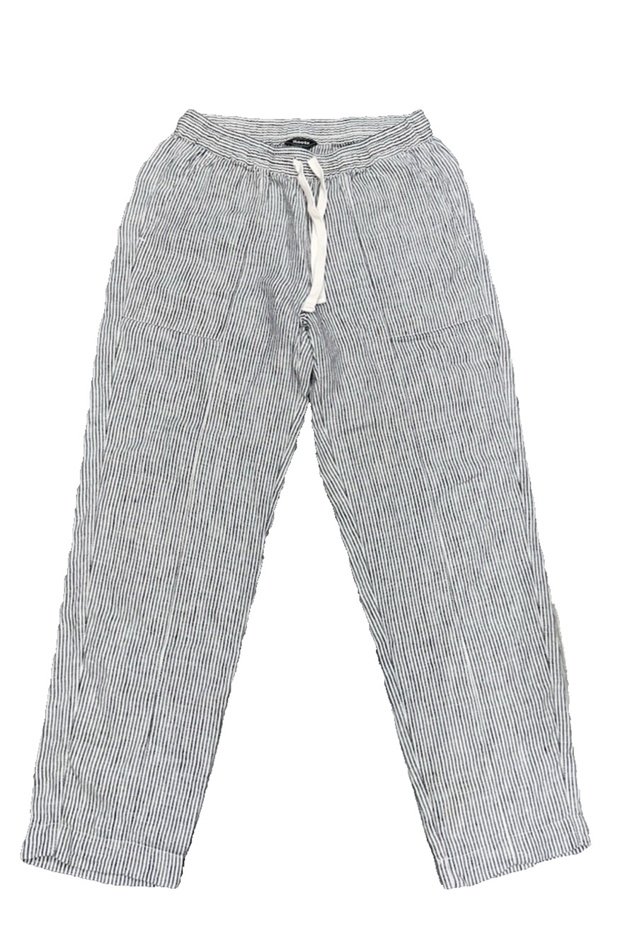 Roots striped 100% linen pants PULL ON White Gray XS A008105